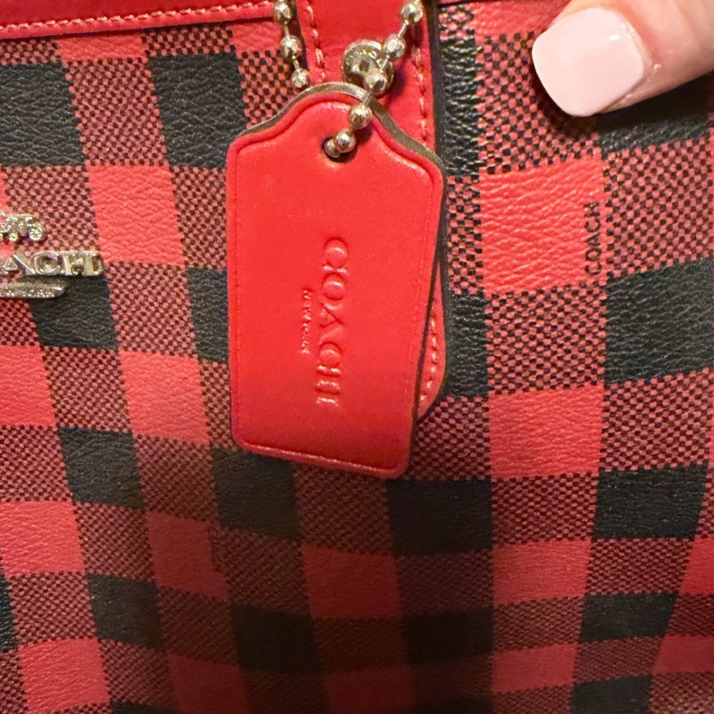 Coach Red and Black Plaid Tote - Picture 2 of 5